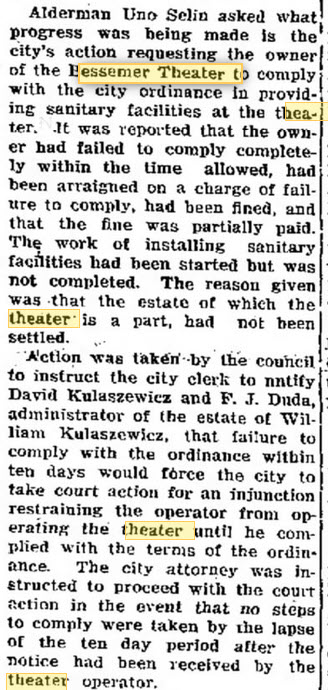 Bessemer Theater - Aug 7 1952 Article (newer photo)